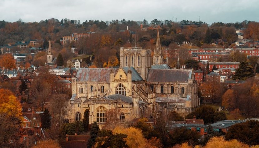 Winchester Cathedral view from St Giles Hill